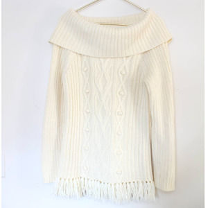 Sundance Cable Knit Bauble Fringe Alpaca Sweater M